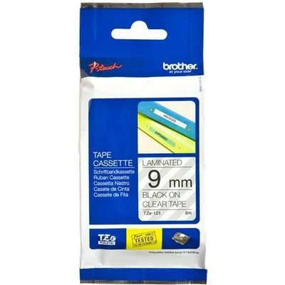 Brother TZe-121 Tape Zwart op transparant (9 mm)