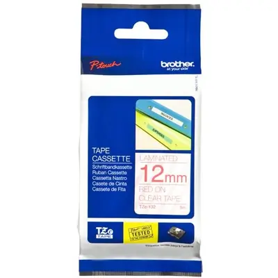 Brother TZe-132 Tape Rood op transparant (12 mm)