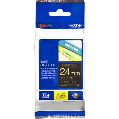 Brother TZe-354 Tape Goud op zwart (24 mm)