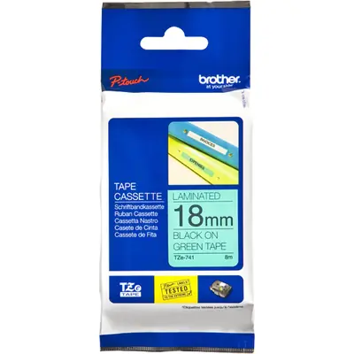 Brother TZe-741 Tape Zwart op groen (18 mm)