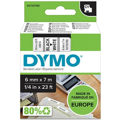 Dymo 43613 (S0720780) Tape Zwart op wit (6 mm)