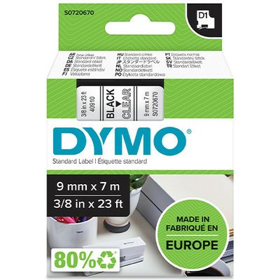 Dymo 40910 (S0720670) Tape Zwart op transparant (9 mm)