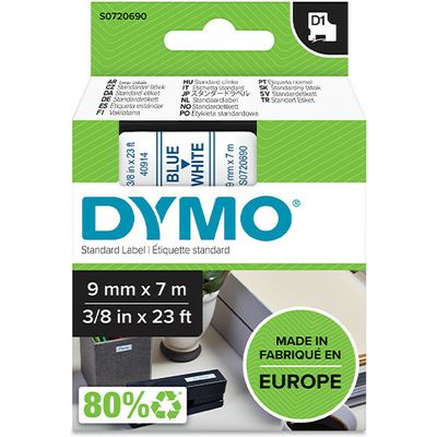 Dymo 40914 (S0720690) Tape Blauw op wit (9 mm)