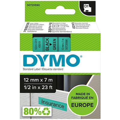 Dymo 45019 (S0720590) Tape Zwart op groen (12 mm)