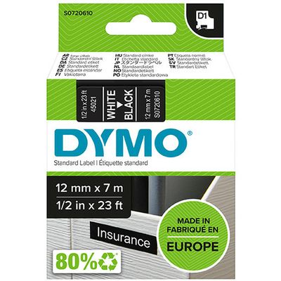 Dymo 45021 (S0720610) Tape Wit op zwart (12 mm)