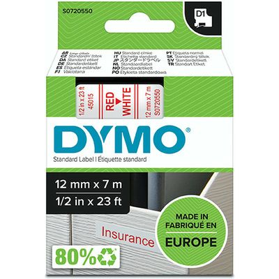 Dymo 45015 (S0720550) Tape Rood op wit (12 mm)
