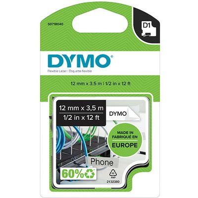 Dymo 16957 (S0718040) Tape Zwart op wit (12 mm)
