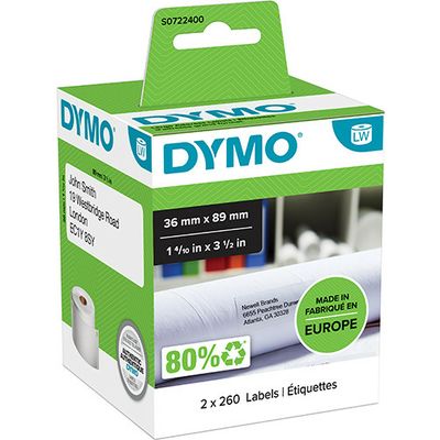 Dymo 99012 (S0722400) Etiket Zwart op wit (89 mm x 36 mm) 2 rollen
