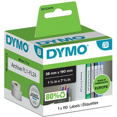 Dymo 99018 (S0722470) Etiket Zwart op wit (38 mm x 190  mm)