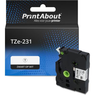 PrintAbout Huismerk vervangt Brother TZe-231 Tape Zwart op wit (12 mm)