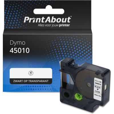 Huismerk Dymo 45010 (S0720500) Tape Zwart op transparant (12 mm)