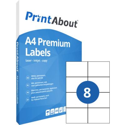 PrintAbout Premium A4 stickervel 8 per vel (105mm x 74mm)