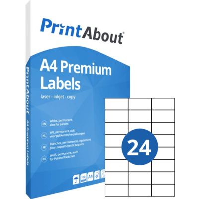 PrintAbout Premium A4 stickervel 24 per vel (70mm x 37mm)