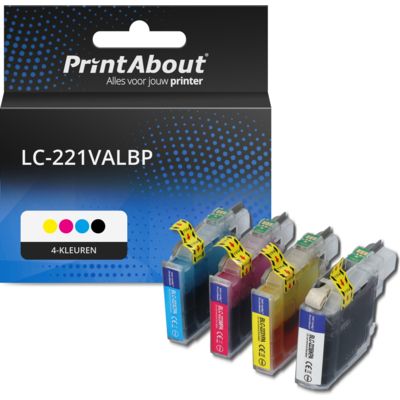 PrintAbout Huismerk vervangt Brother LC-221VALBP Inktcartridge 4-kleuren Multipack