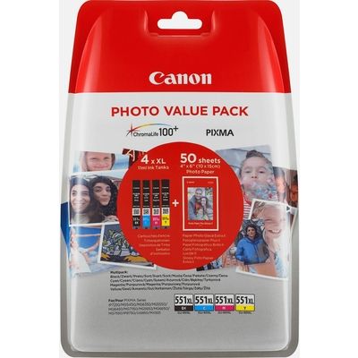 Canon CLI-551XL C/M/Y/BK Photo pack Inktcartridge 4-kleuren Multipack Hoge capaciteit