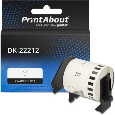 PrintAbout Huismerk vervangt Brother DK-22212 Etiket Zwart op wit (62 mm)