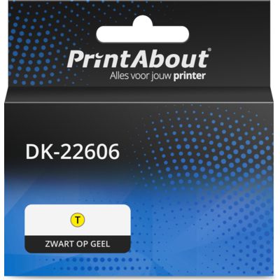 PrintAbout Huismerk vervangt Brother DK-22606 Etiket Zwart op geel (62 mm)
