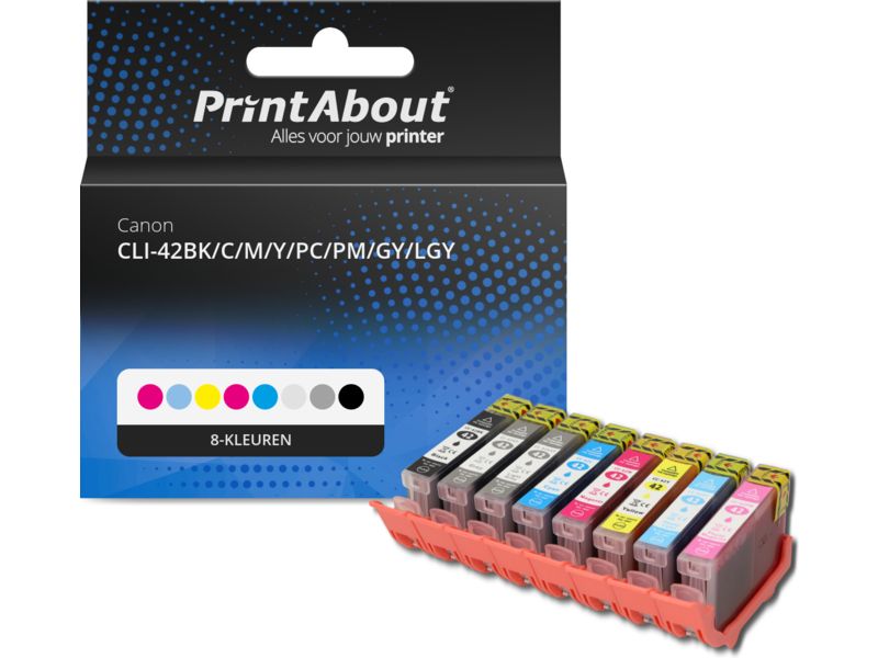 PrintAbout huismerk Inktcartridge CLI-42BK/C/M/Y/PC/PM/GY/LGY 8-kleuren Multipack Geschikt voor Canon