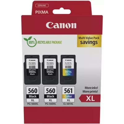Canon PG-560XL + PG-560XL + PG-561XL Multipack Inktcartridge Zwart + 3 kleuren Multipack