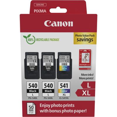 Canon PG-540L + PG-540L + CL 541XL photo value pack Inktcartridge Zwart + 3 kleuren Multipack