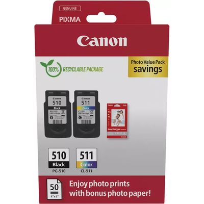 Canon PG-510 + CL-511 photo value pack Inktcartridge Zwart + 3 kleuren Multipack