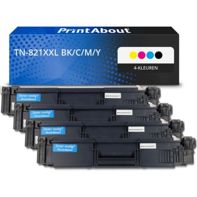 PrintAbout Huismerk vervangt Brother TN-821XXL BK/C/M/Y Toner 4-kleuren Multipack Extra hoge capaciteit