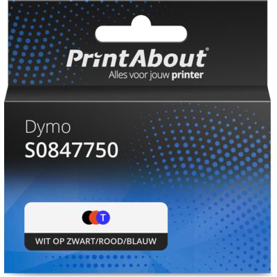 Huismerk Dymo S0847750 (S0721660) Tape Wit op zwart/rood/blauw (9 mm)