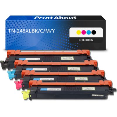 PrintAbout Huismerk vervangt Brother TN-248XLBK/C/M/Y Toner 4-kleuren Multipack Hoge capaciteit