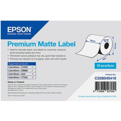 Epson C33S045418 Premium Matte (76mm x 35m) Etiket Wit (Doorlopende rol)