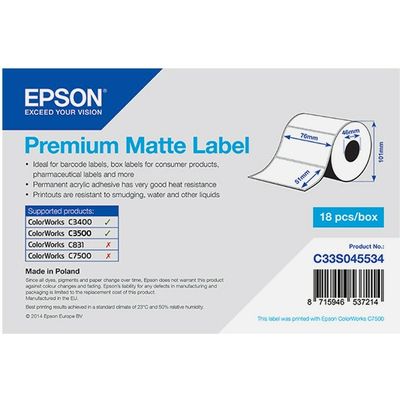 Epson C33S045534 Premium Matte Etiket Wit (51 mm x 76 mm)