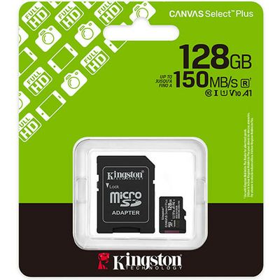 Kingston 128GB microSDXC Canvas Select Plus Gen3 150MB/s A1 Card + Adapter SD-kaart