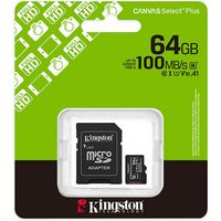 Kingston 64GB microSDXC Canvas Select Plus Gen3 100MB/s A1 Card + Adapter SD-kaart