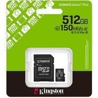 Kingston 512GB microSDXC Canvas Select Plus Gen3 150MB/s A1 Card + Adapter SD-kaart
