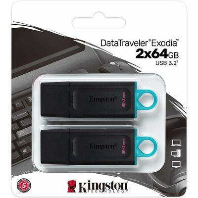 Kingston 64GB USB3.2 Gen 1 DataTraveler Exodia (Black + Teal) - 2x USB-stick