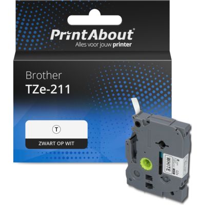 Huismerk Brother TZe-211 Tape Zwart op wit (6 mm)