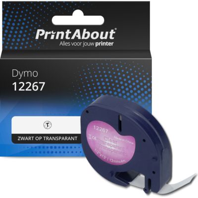 Huismerk Dymo 12267 (S0721530) Tape Zwart op transparant (12 mm)