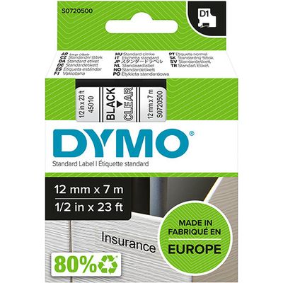 Dymo 45010 (S0720500) Tape Zwart op transparant (12 mm)