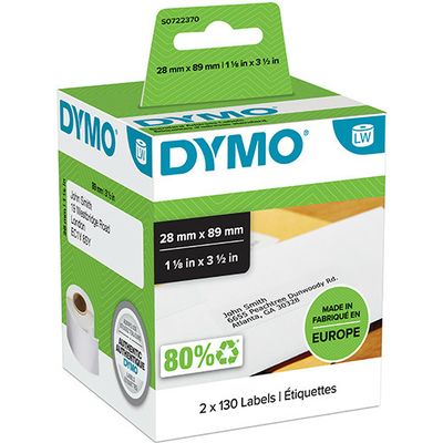 Dymo 99010 (S0722370) Etiket Zwart op wit (28 mm x 89  mm) 2 rollen 