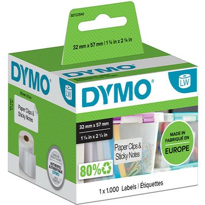 Dymo 11354 (S0722540) Etiket Zwart op wit (57 mm x 32 mm)