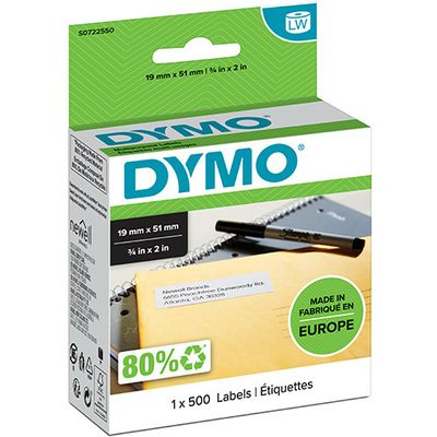 Dymo 11355 (S0722550) Etiket Zwart op wit (19 mm x 51 mm)